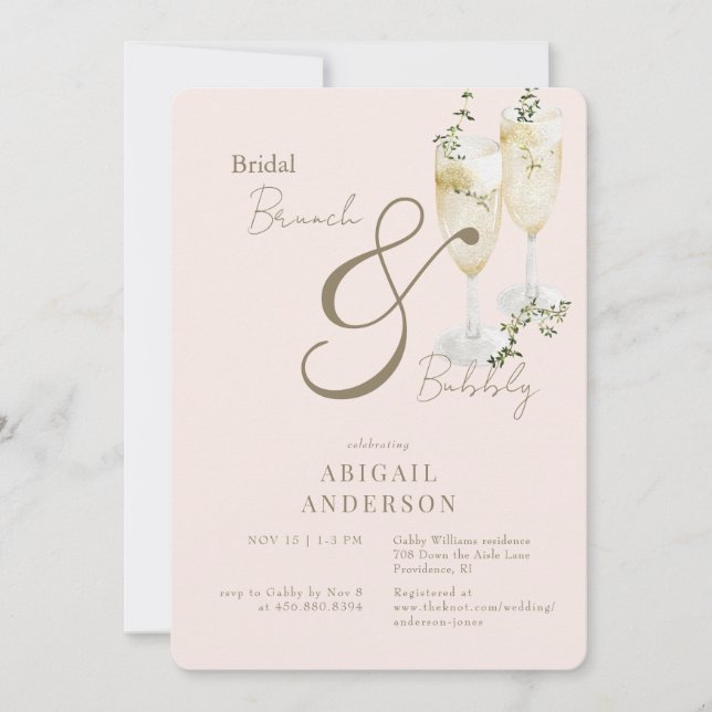 Blush Bridal Brunch & Bubbly Shower  Invitation (Front)
