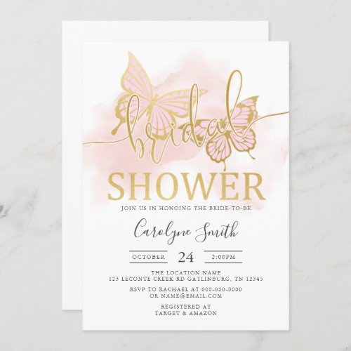 Blush Bridal Shower Butterfly Invitation