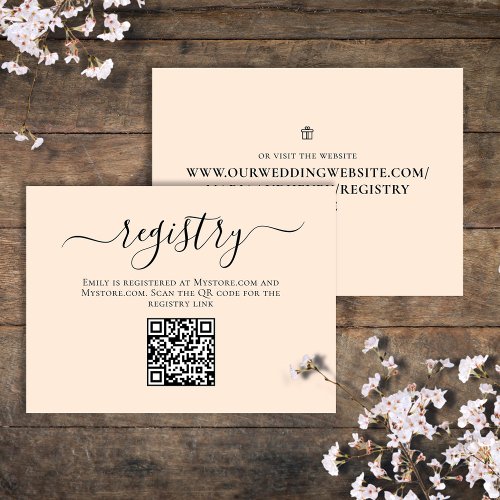 Blush Bridal Shower QR Code Gift Registry Script Enclosure Card
