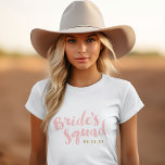Blush Bride's Squad Personalized Bachelorette T-Shirt<br><div class="desc">Custom bridal party tees and tanks with "Bride's Squad" graphic in a stylish brush script. Personalize it with your wedding date,  wedding hashtag,  names or other custom text. Perfect gift for bride,  bridesmaids and wedding party to wear for the bachelorette party or wedding day!</div>