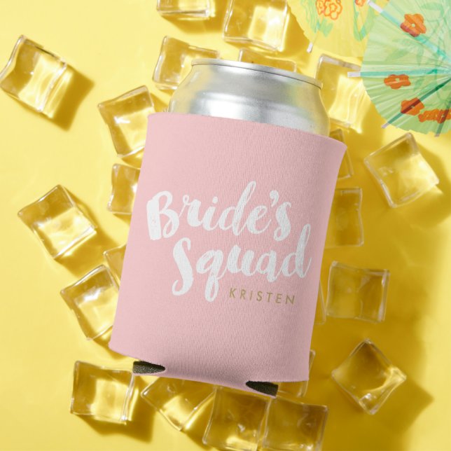 Blush Bride's Squad Personalized Bridal Party Gift Can Cooler (In Situ Summer)