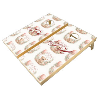 blush brown bearfloral watercolour cornhole set