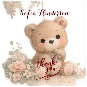 blush brown bearfloral watercolour sticker