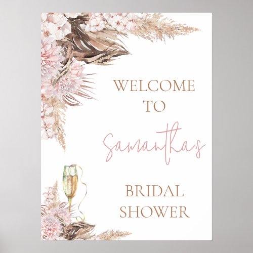 Blush Brown Floral Boho Bridal Shower Welcome Sign