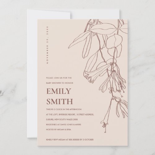 BLUSH BROWN LINE DRAWING FLORAL BABY SHOWER CARD