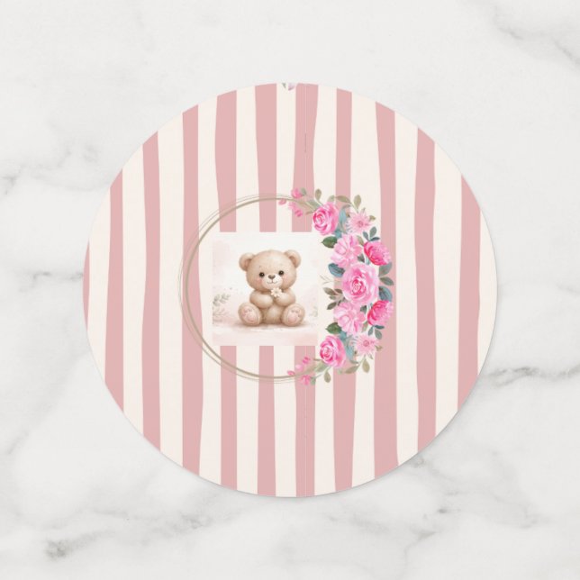 blush brown teddy bear floral watercolour confetti (Medium Front)