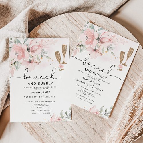 Blush Brunch and bubbly bridal shower invitation