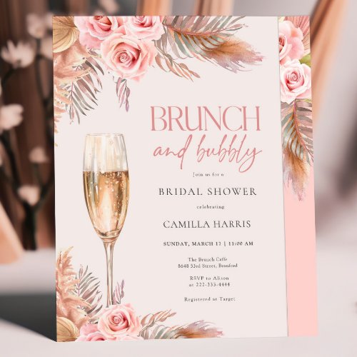 Blush Brunch and Bubbly Pampas Grass Bridal Shower Invitation
