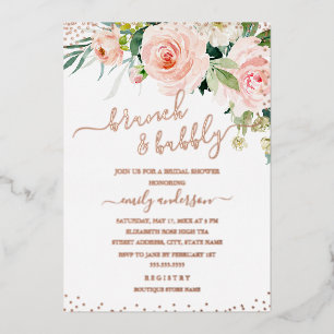 Blush Brunch And Bubbly ROSE GOLD Bridal Shower Foil Invitation