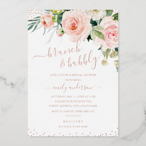 Blush Brunch And Bubbly ROSE GOLD Bridal Shower  Foil Invitation