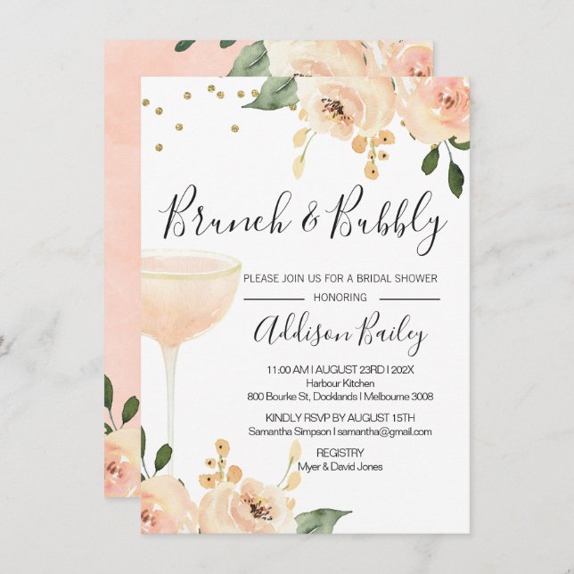 Blush Brunch Champagne Bridal Shower Invitation (Front/Back)
