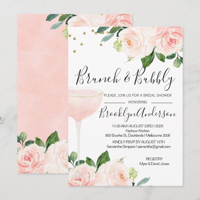 Blush Brunch Champagne Bridal Shower Invitation (Front/Back)