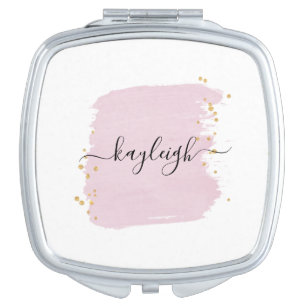 Blush Brush Stroke Gold Dots Compact Mirror