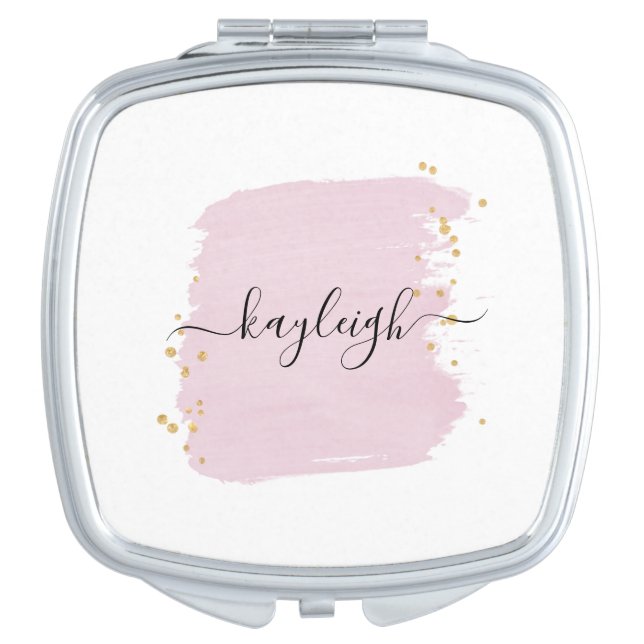 Blush Brush Stroke Gold Dots Compact Mirror (Front)