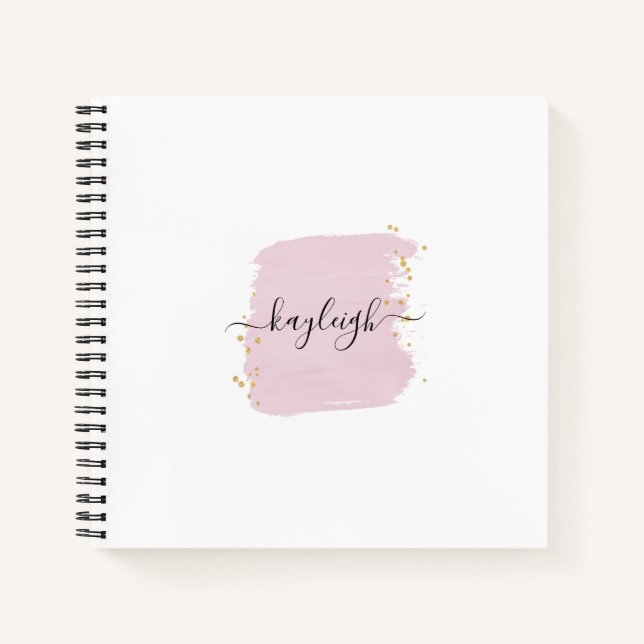 Blush Brush Stroke Gold Dots Notebook (Front)