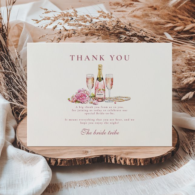 Blush Bubbly & Pearls Bridal Shower  Thank You Card (Creator Uploaded)