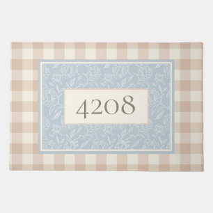 Blush Buffalo Check Blue Floral Botanical Doormat