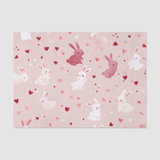 Blush Bunny Hearts Pattern – Cute Pastel Rabbit Tissue Paper (Front)