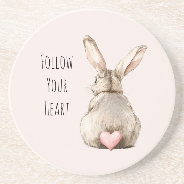 Blush Bunny Rabbit Heart Coaster (Front)