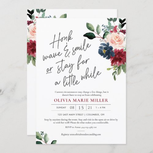 Blush Burgundy and Navy Drive By Bridal Shower Invitation