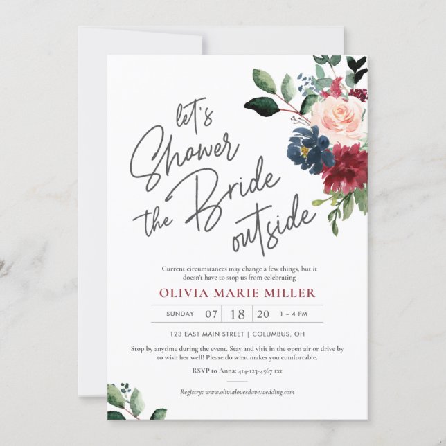 Blush Burgundy and Navy Drive By Bridal Shower Invitation (Front)