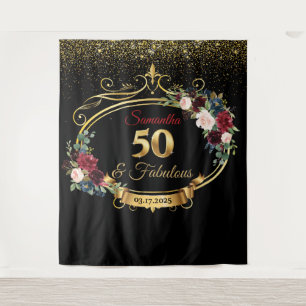 Blush Burgundy and Navy Floral Birthday Backdrop