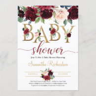 Blush Burgundy and Navy Floral Boho Baby Shower Invitation