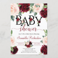 Blush Burgundy and Pink Floral Boho Baby Shower Invitation