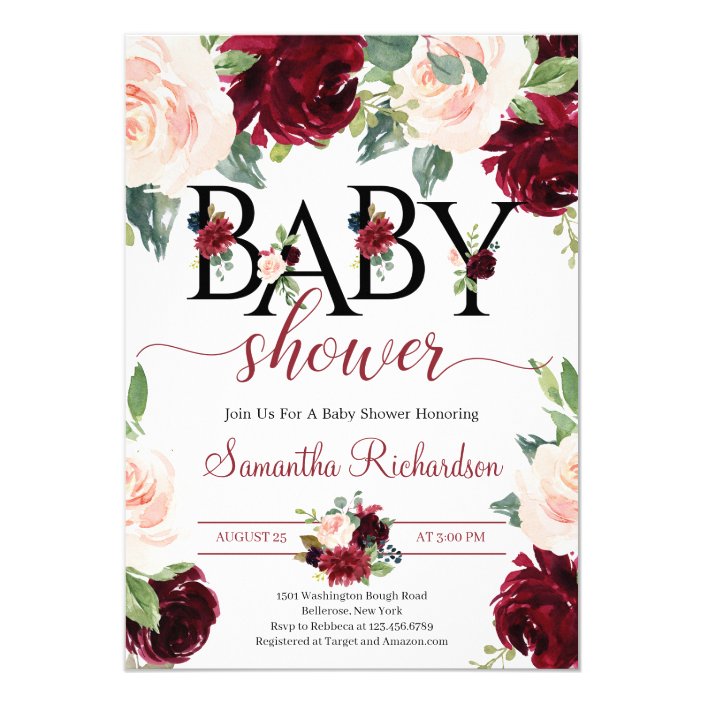 burgundy baby shower invitations