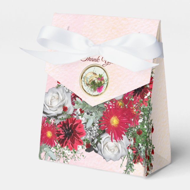 Blush, Burgundy and Sage Leaves Bouquet Favor Boxes (Front Side)