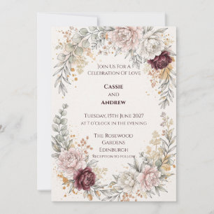 Blush Burgundy Botanical Wedding Invitation