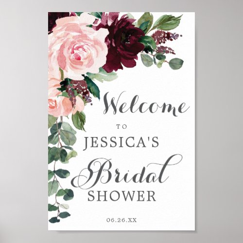 Blush Burgundy Bridal Shower Welcome Sign