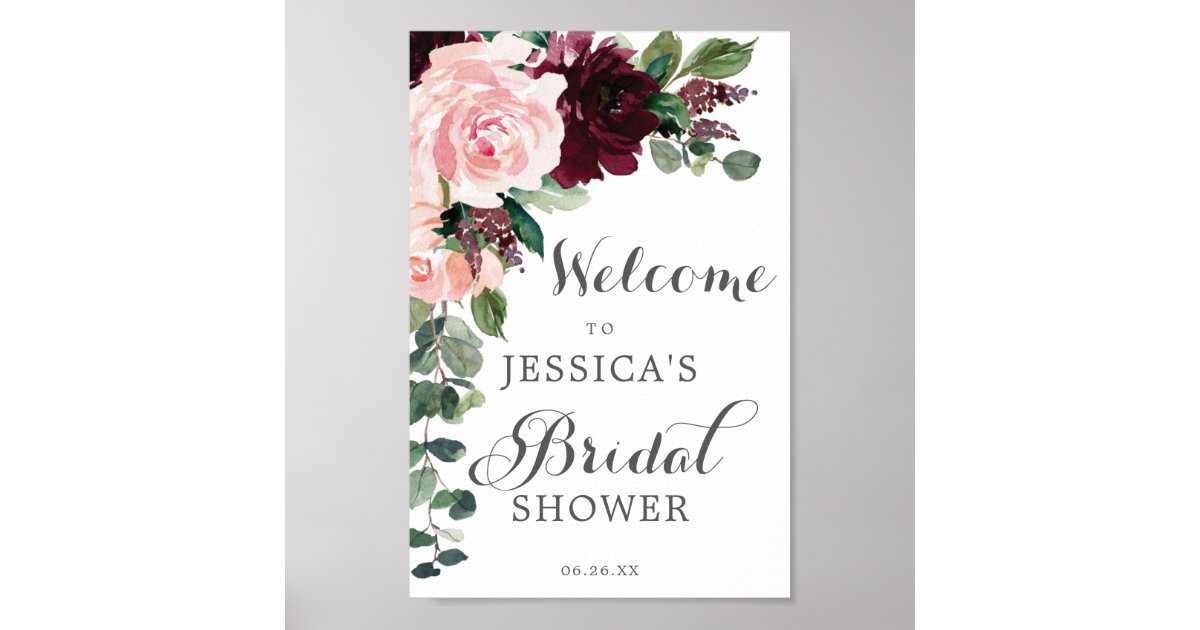 Custom Printable Easel Welcome Sign Blush Bridal Shower Decorations Blush,  Ivory and Green Bridal Shower Decor Custom Welcome Poster 