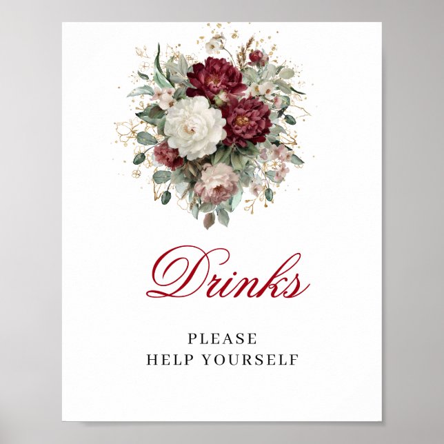 Blush Burgundy Drinks Tabletop Sign Bridal Shower (Front)