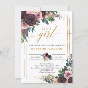 Blush burgundy dusty pink mauve floral gold frame  invitation