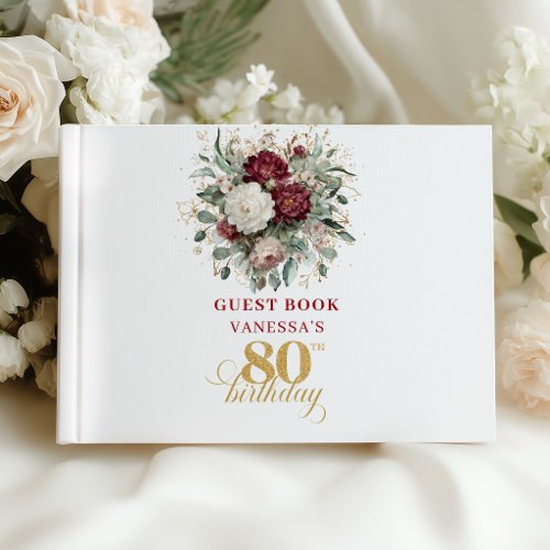 Blush Burgundy Floral 80th Birthday Guest Book