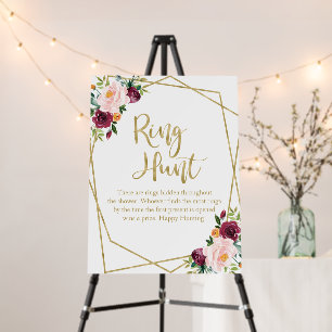 Blush Burgundy Floral Bridal Shower Ring Hunt Sign