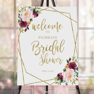 Blush Burgundy Floral Bridal Shower Welcome Foam Board