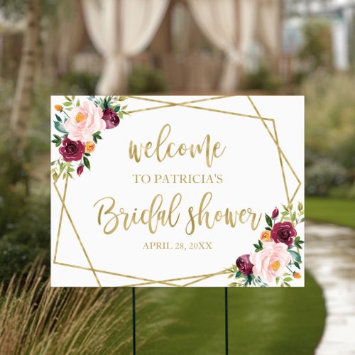 Blush Burgundy Floral Bridal Shower Welcome Sign