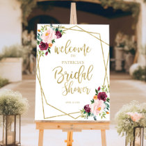 Blush Burgundy Floral Bridal Shower Welcome Sign