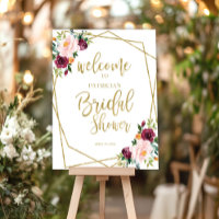 Blush Burgundy Floral Bridal Shower Welcome Sign