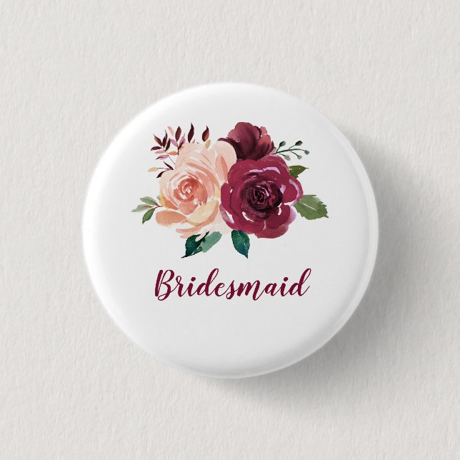 Blush Burgundy Floral Bridesmaid Button (Front)