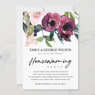 BLUSH BURGUNDY FLORAL BUNCH HOUSEWARMING PARTY INVITATION