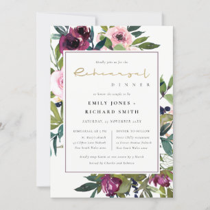 BLUSH BURGUNDY FLORAL BUNCH REHEARSAL DINNER INVITATION