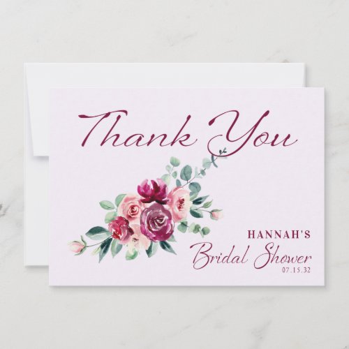 Blush Burgundy Floral Cake Bridal Shower Thank You Card