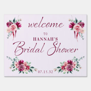 Blush Burgundy Floral Cake Shower Welcome Sign