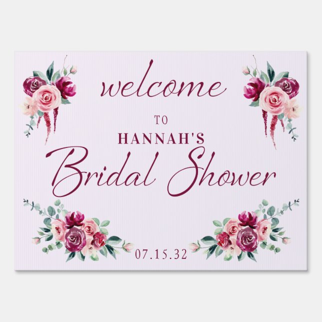Blush Burgundy Floral Cake Shower Welcome Sign (Front)