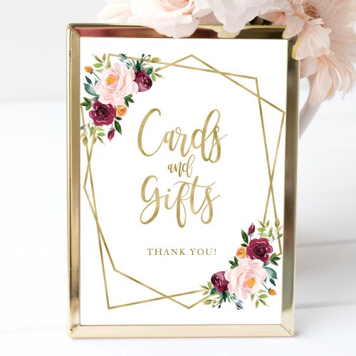 Blush Burgundy Floral Cards And Gifts Sign