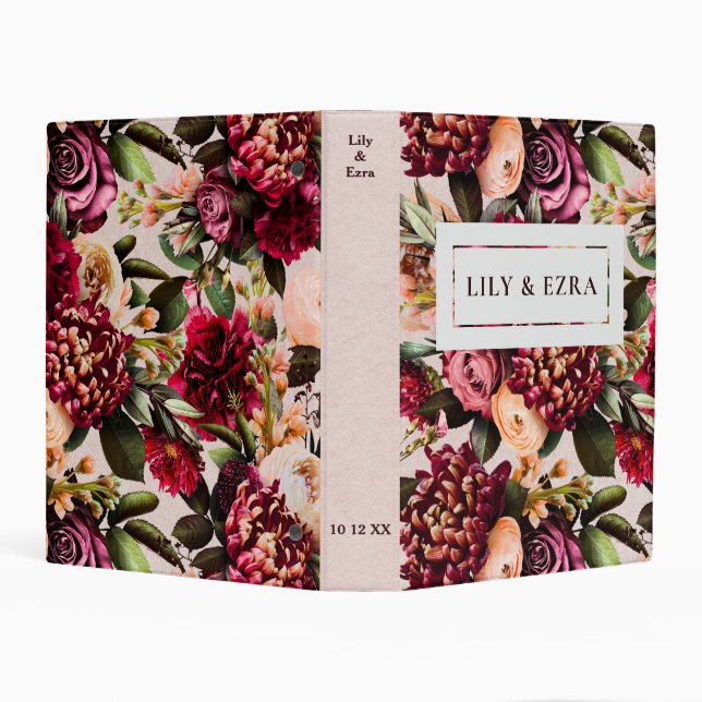 Blush Burgundy Floral | Custom Bride's Organizer Mini Binder (Background)
