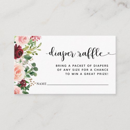 Blush Burgundy Floral Diaper Raffle Ticket Enclosure Card